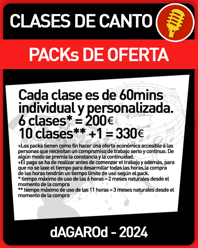 Precios de los Packs de oferta para clases presenciales: 6 clases de una hora cada una a 200 euros y pack de 10 clases +1 a 330 euros
